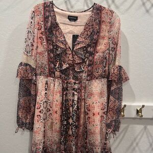 bebe Pink and Black Patterned Mini Dress